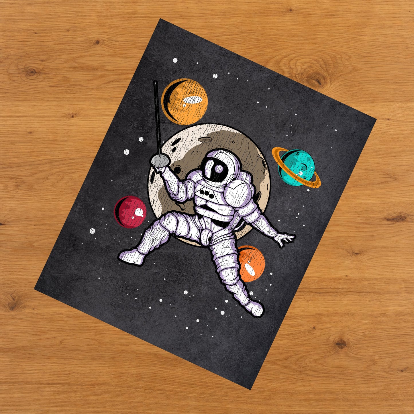 Fencing Astronaut Outer Space Spaceman Distressed 8"x10" Wall Art Print