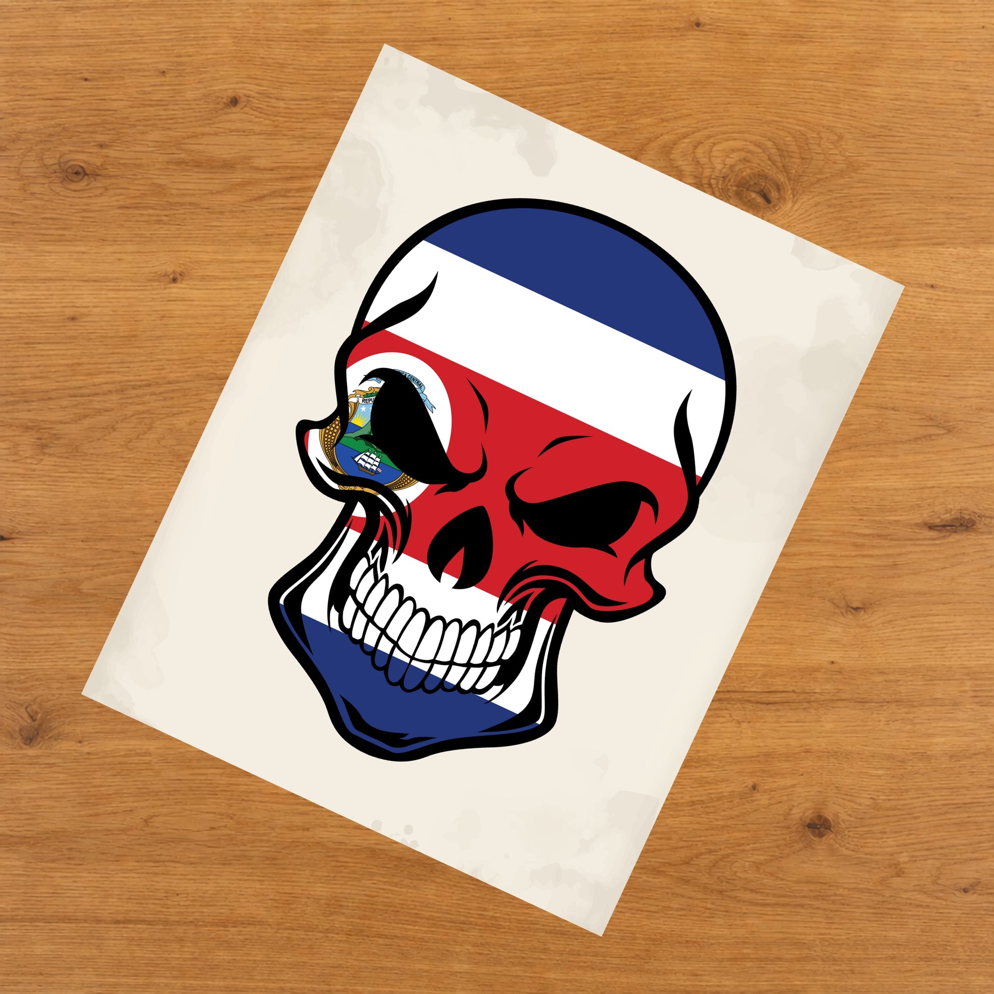 Costa Rican Flag Costa Rica Skull Cool 8"x10" Wall Art Print