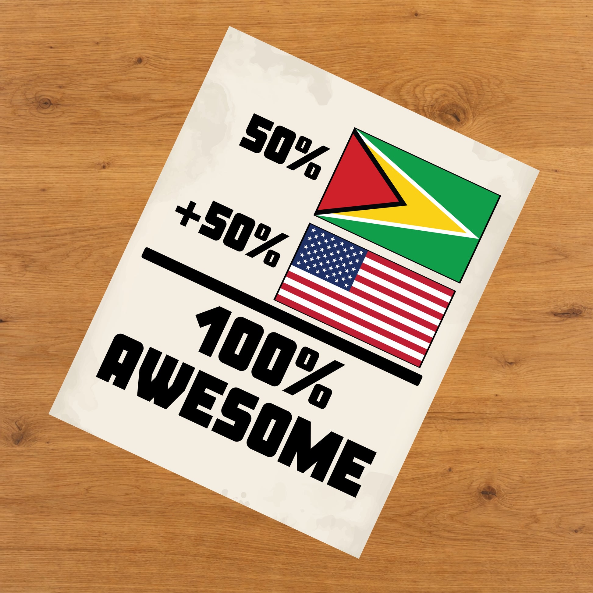 50% Guyanese 50% American 100% Awesome Funny Flag 8"x10" Wall Art Print