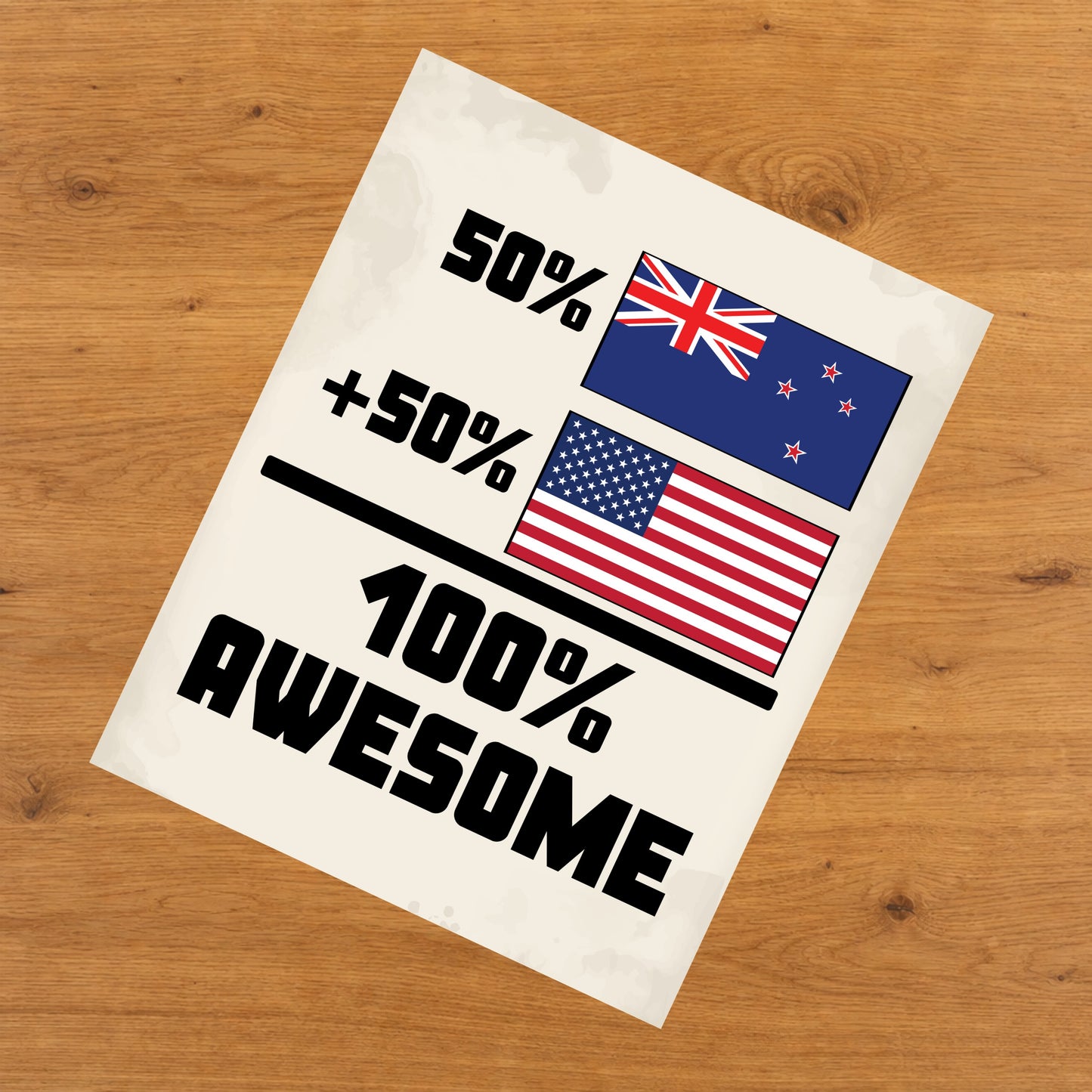 50% New Zealand 50% American 100% Awesome Funny Flag 8"x10" Wall Art Print