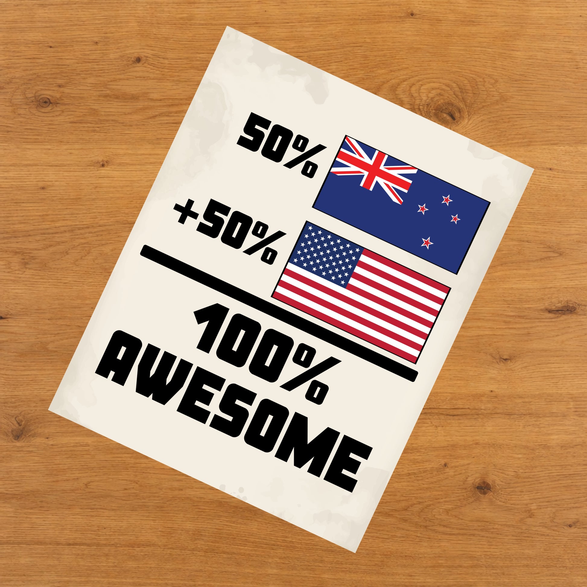 50% New Zealand 50% American 100% Awesome Funny Flag 8"x10" Wall Art Print