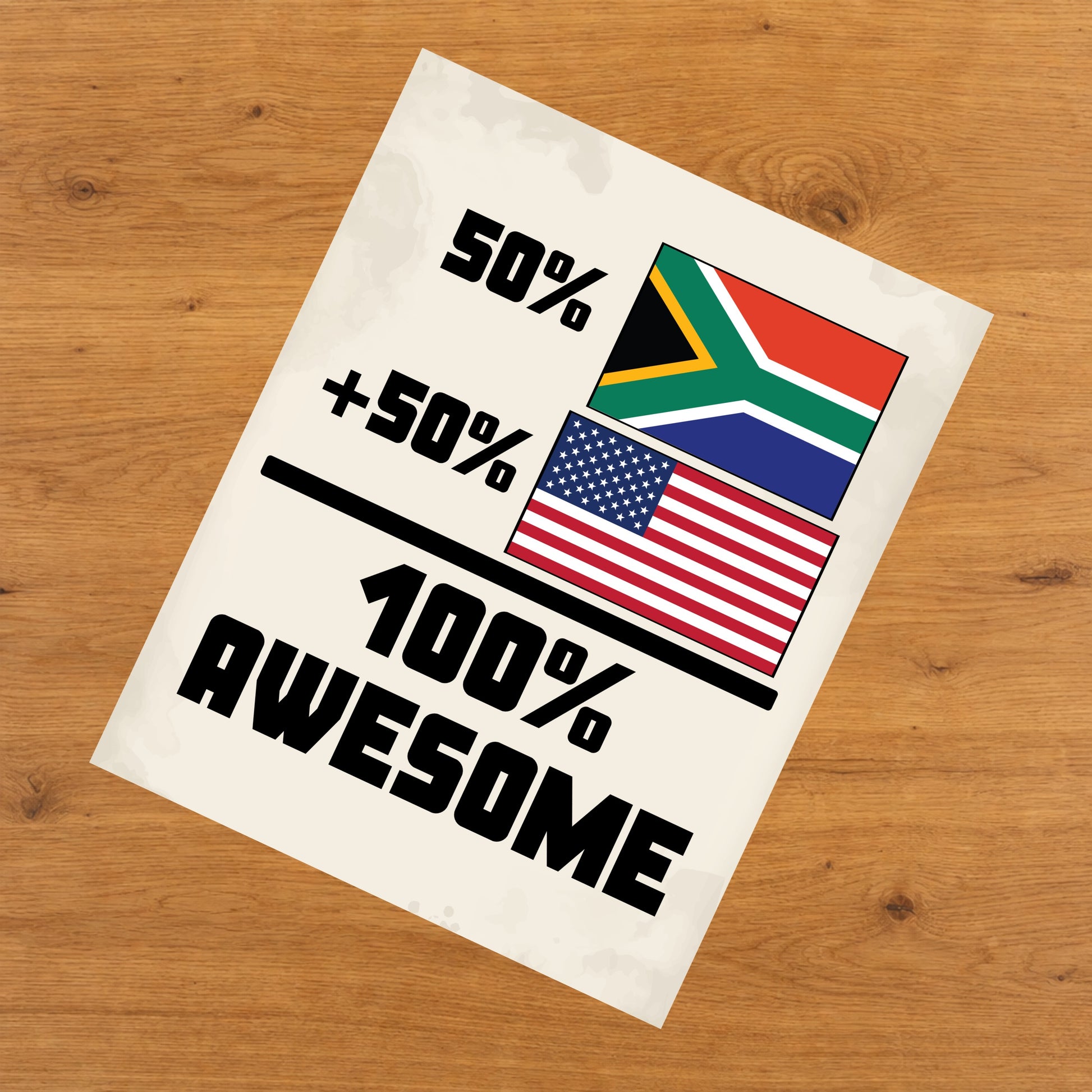50% South African 50% American 100% Awesome Funny Flag 8"x10" Wall Art Print