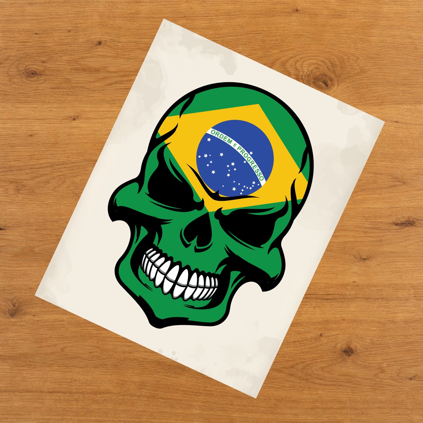 Brazilian Flag Skull Cool Brazil Skull 8"x10" Wall Art Print