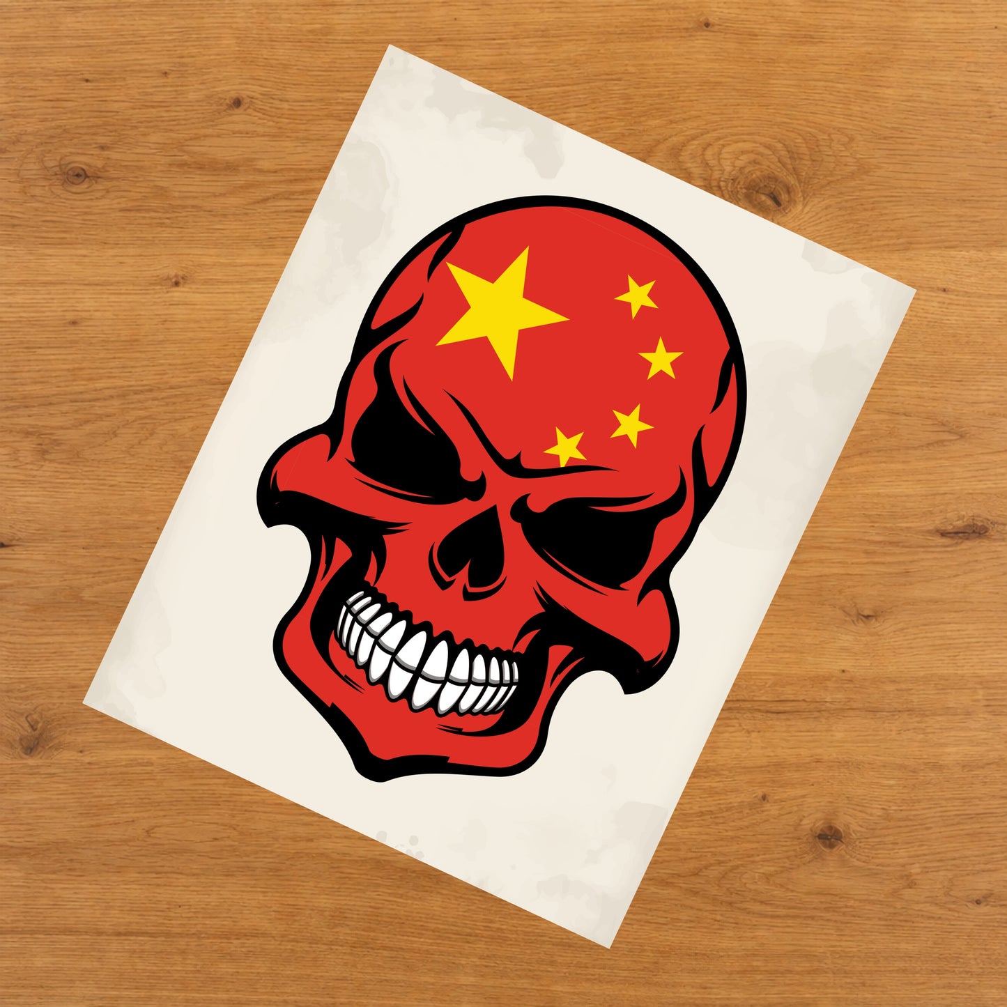 Chinese Flag Skull Cool China Skull 8"x10" Wall Art Print