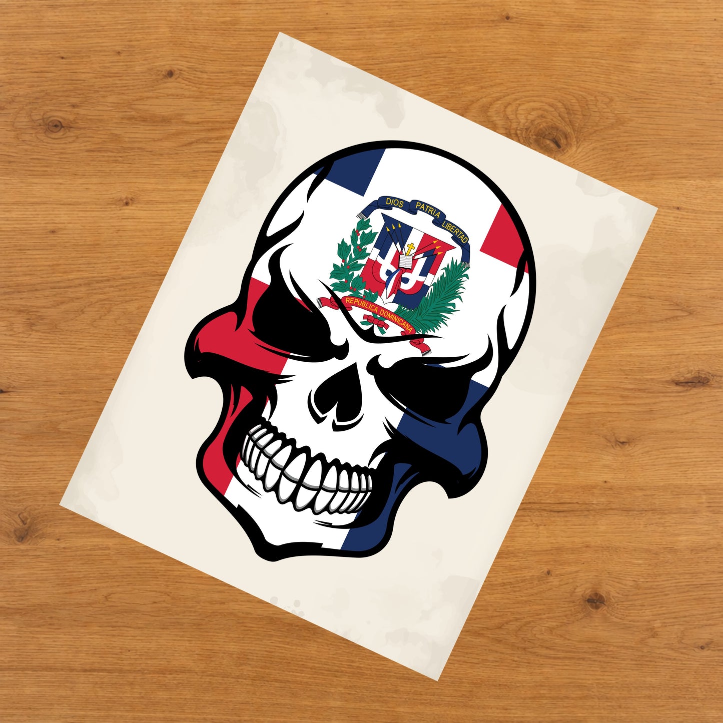 Dominican Flag Skull Cool Dominican Republic Skull 8"x10" Wall Art Print