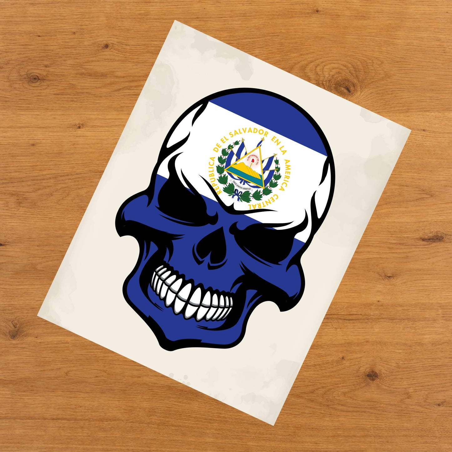 El Salvadorian Flag Skull Cool El Salvador Skull 8"x10" Wall Art Print