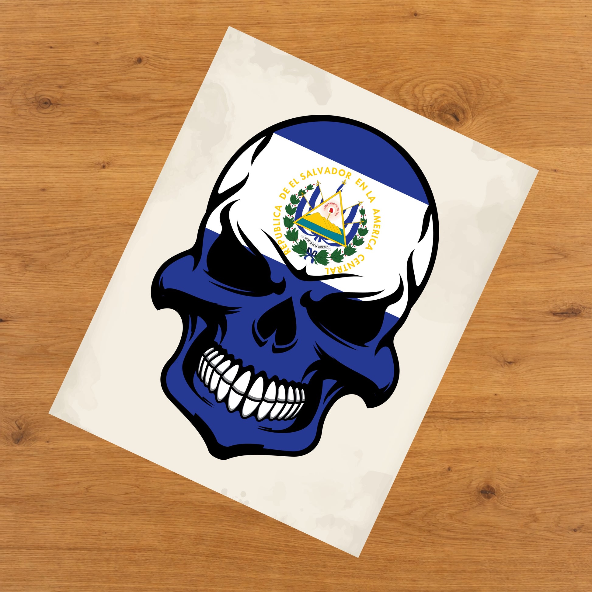 El Salvadorian Flag Skull Cool El Salvador Skull 8"x10" Wall Art Print