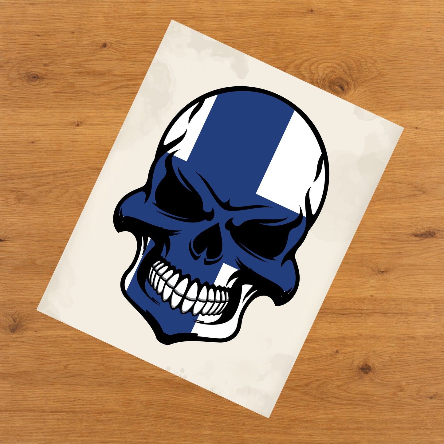 Finnish Flag Skull Cool Finland Skull 8"x10" Wall Art Print