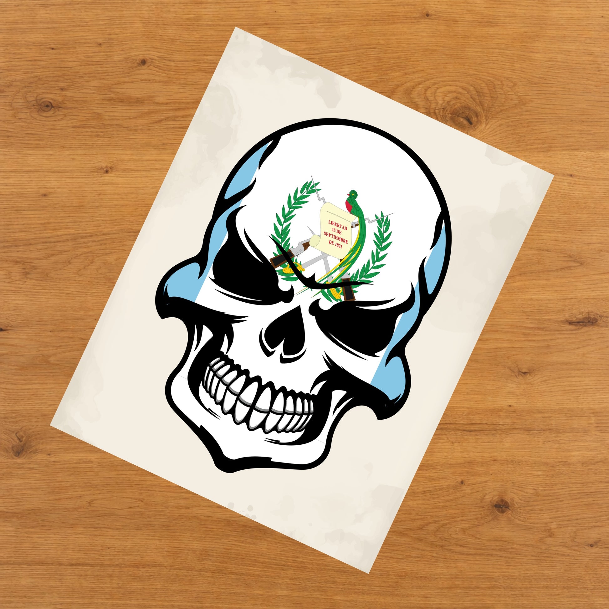Guatemalan Flag Skull Cool Guatemala Skull 8"x10" Wall Art Print