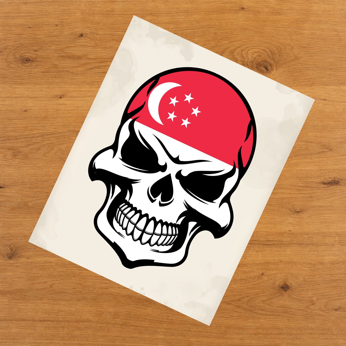 Singaporean Flag Skull Cool Singapore Skull 8"x10" Wall Art Print