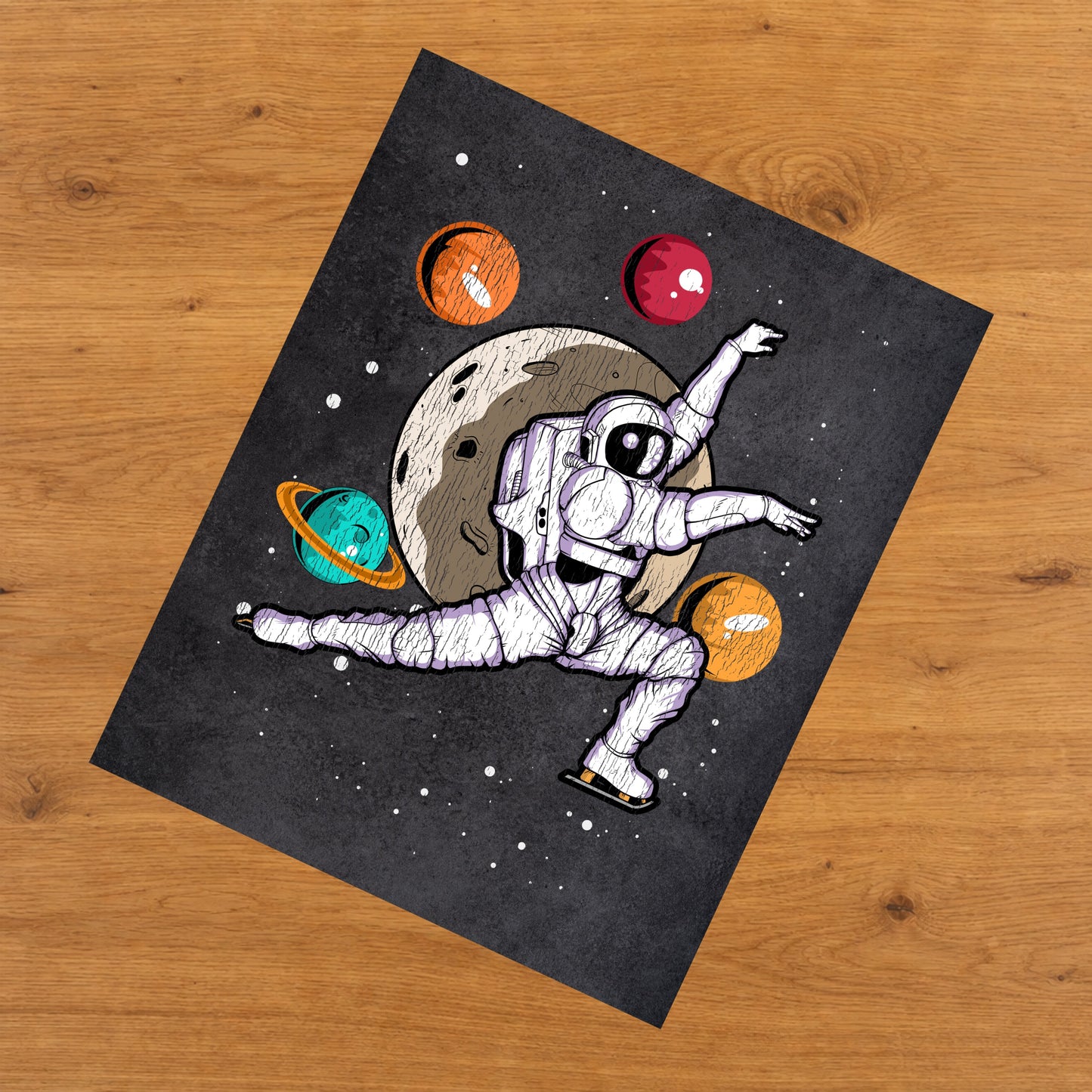 Figure Skating Astronaut Outer Space Spaceman Distressed 8"x10" Wall Art Print