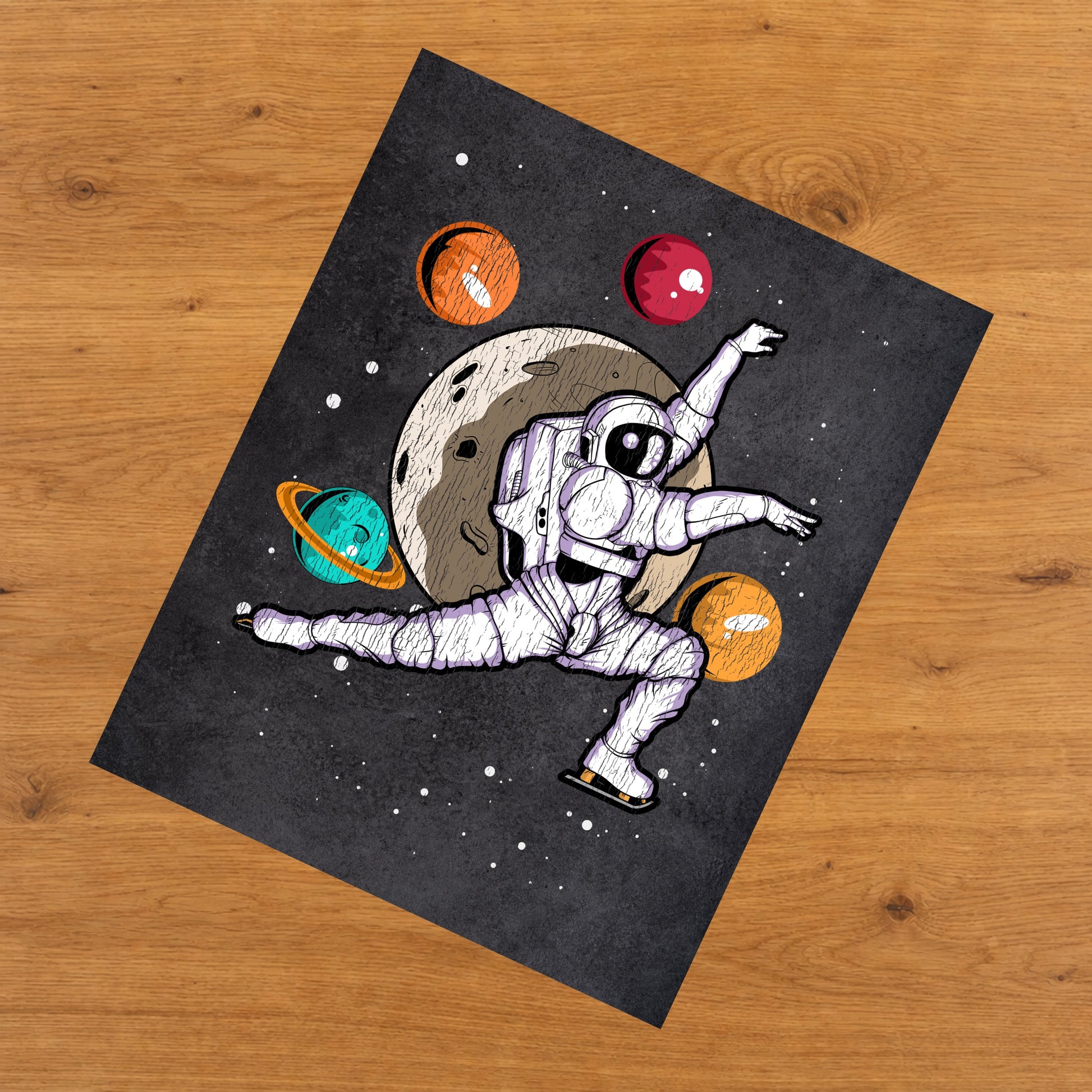 Figure Skating Astronaut Outer Space Spaceman Distressed 8"x10" Wall Art Print