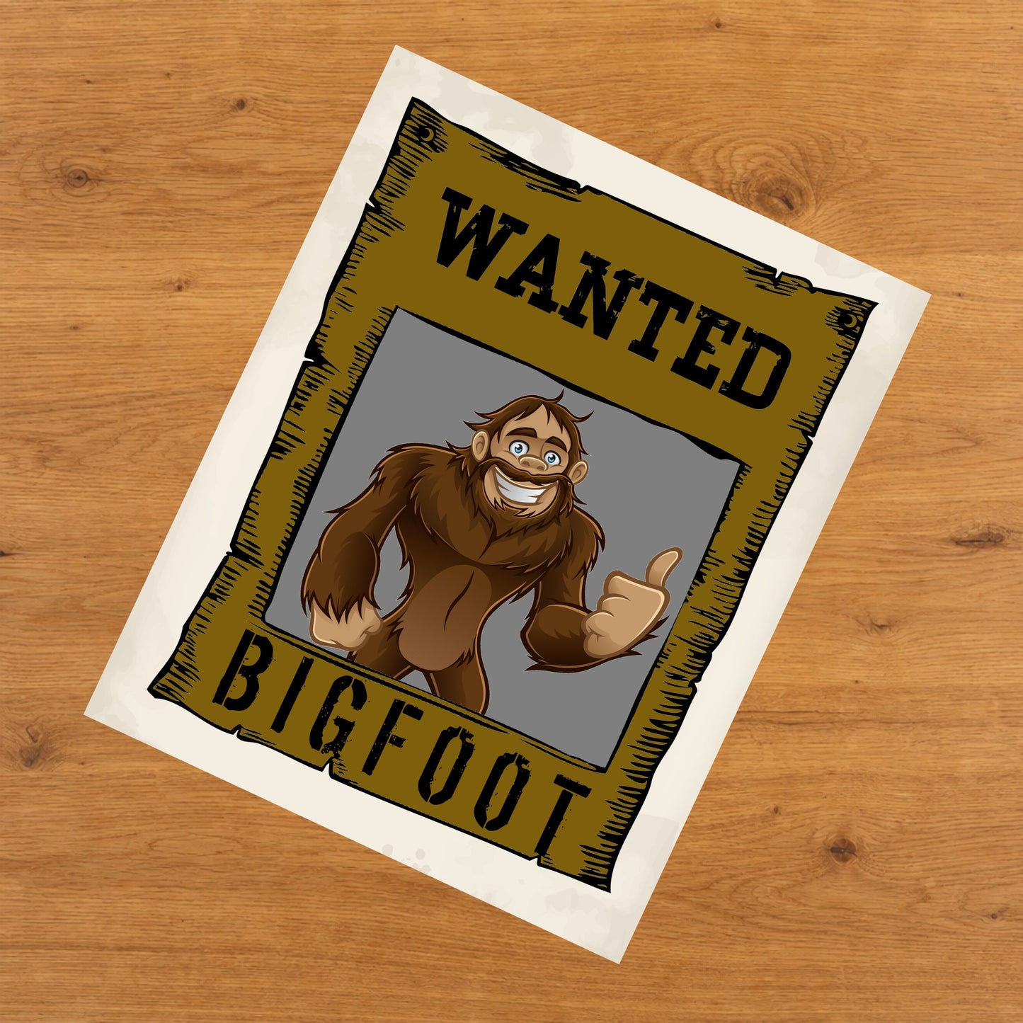 Bigfoot Wanted Poster Funny Sasquatch 8"x10" Wall Art Print