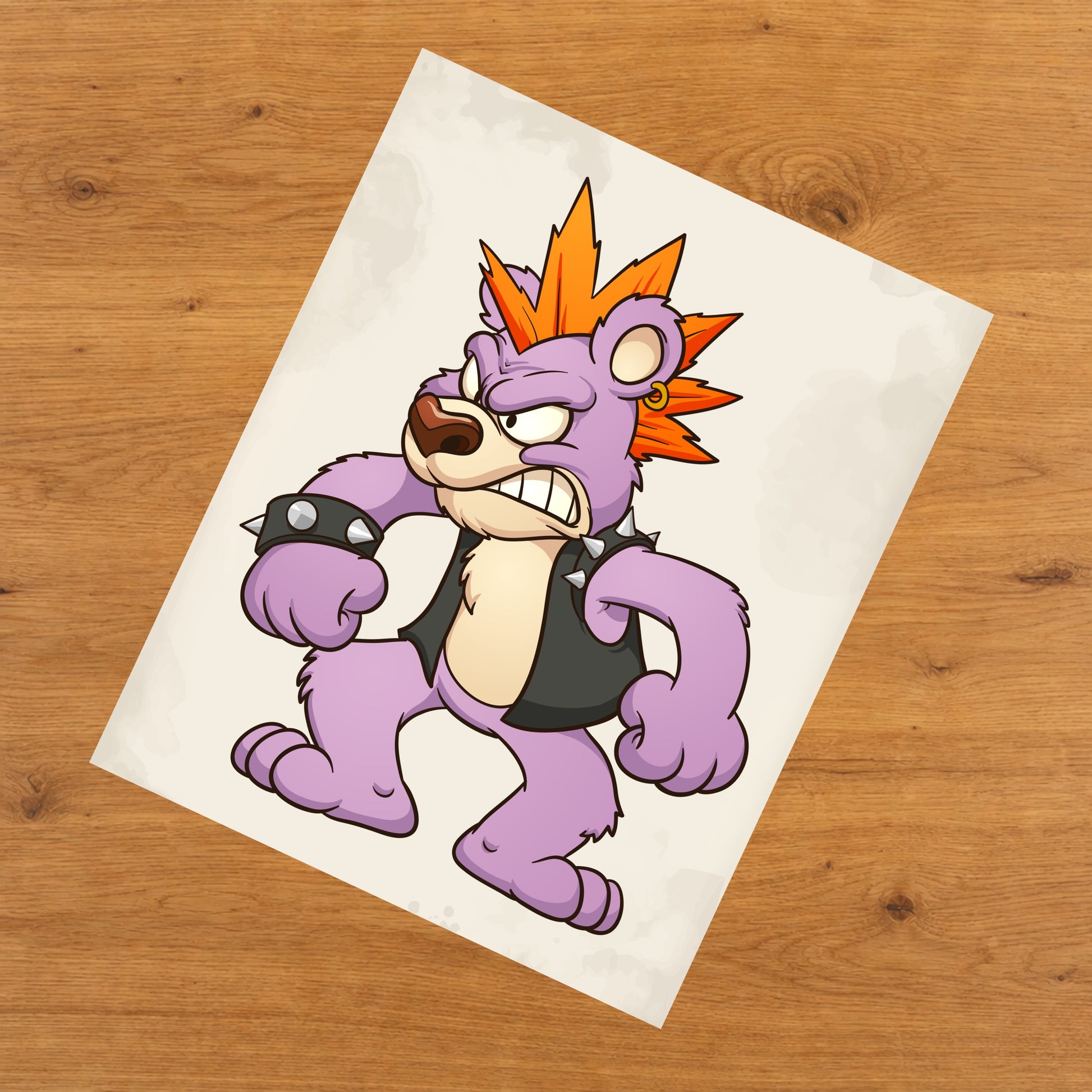 Angry Punk Rock Teddy Bear Mohawk Bear 8"x10" Wall Art Print
