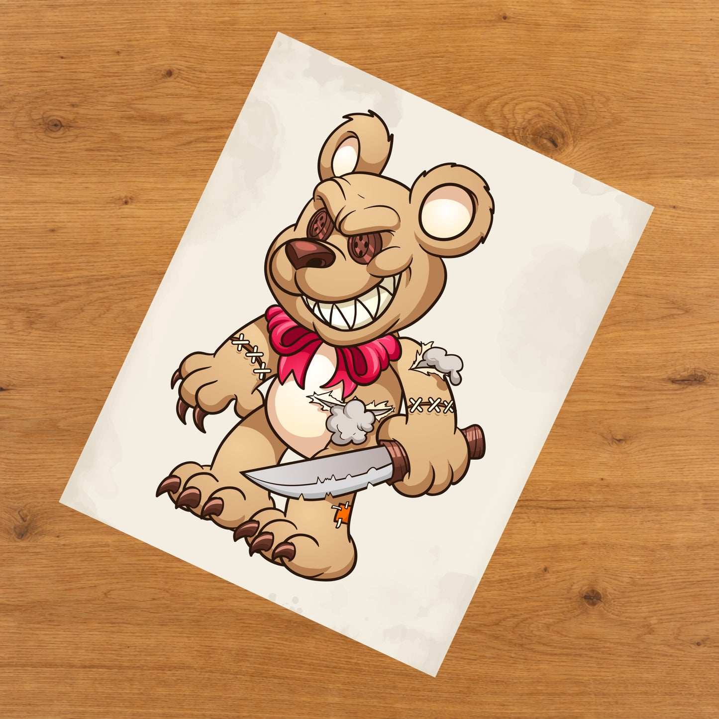 Evil Teddy Bear With Knife Demented Deranged Bear 8"x10" Wall Art Print