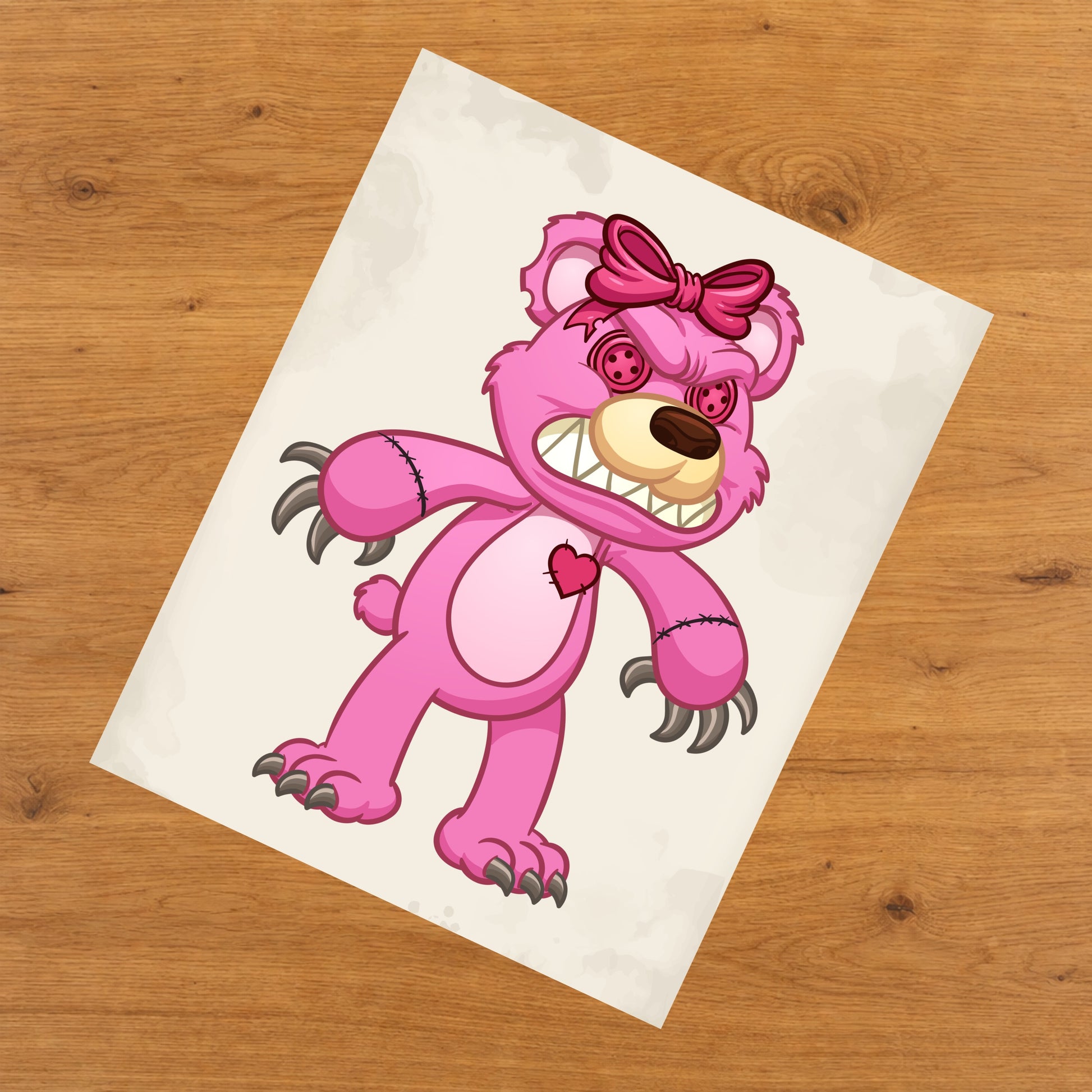 Evil Pink Teddy Bear Demented Deranged Bear 8"x10" Wall Art Print