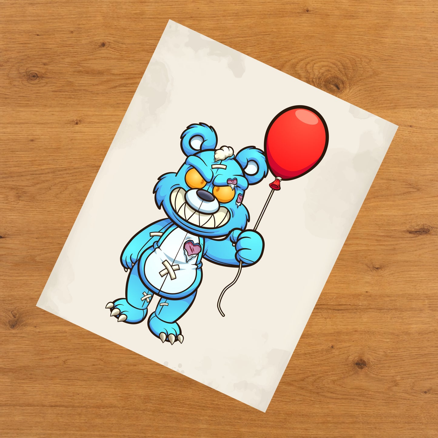 Evil Teddy Bear With Balloon Demented Deranged Bear 8"x10" Wall Art Print