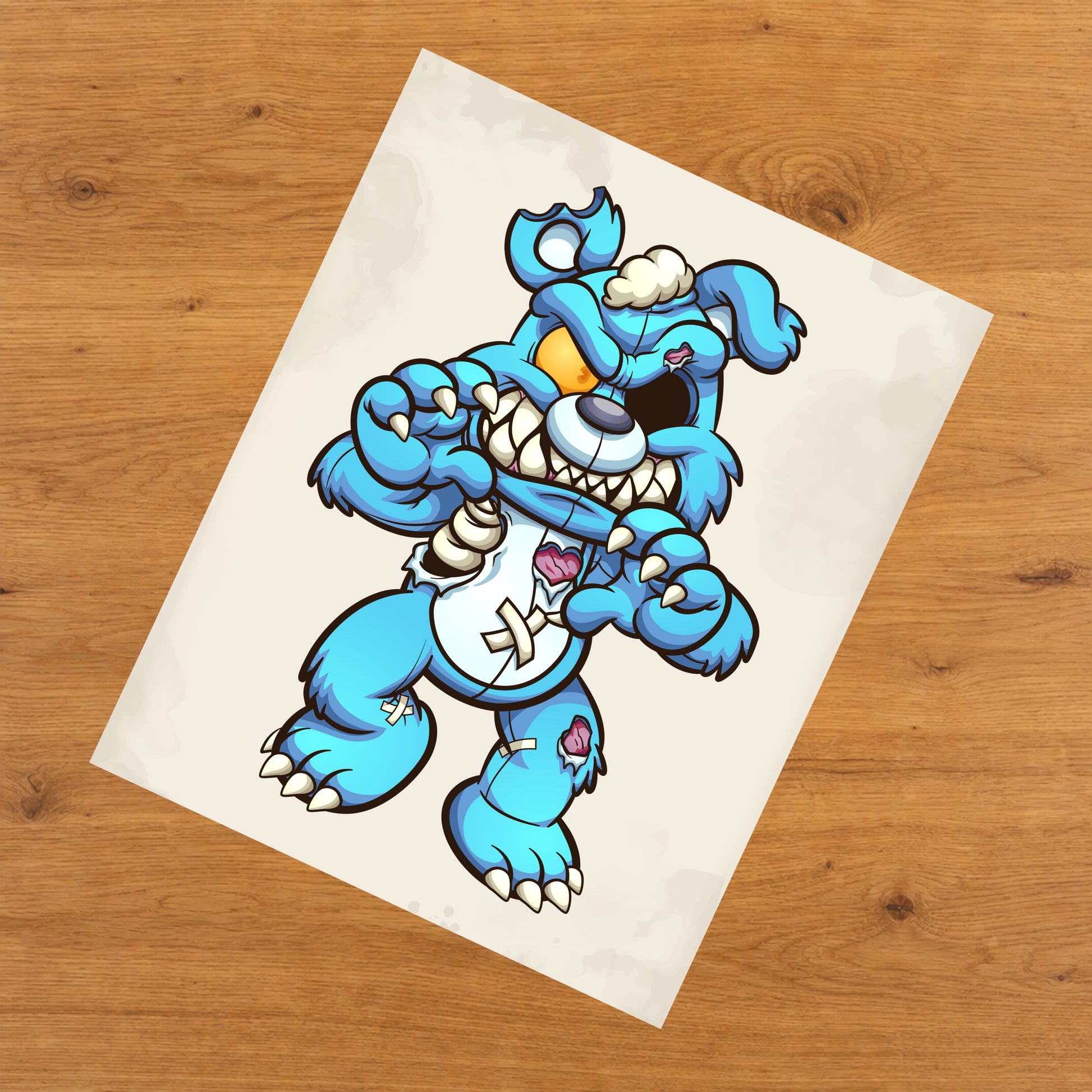 Psycho Blue Teddy Bear Evil Demented Deranged Bear 8"x10" Wall Art Print