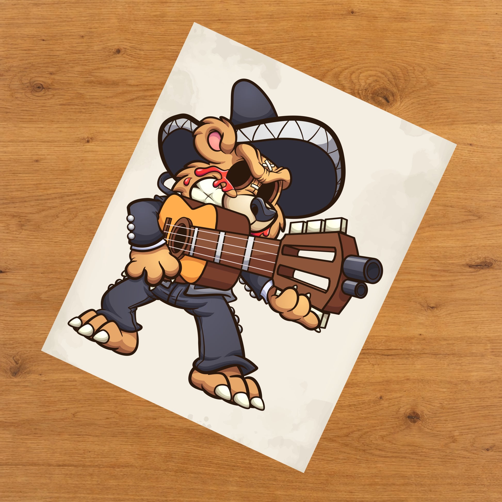 Mariachi Teddy Bear Crying Blood Guitar Gun Evil Bear 8"x10" Wall Art Print