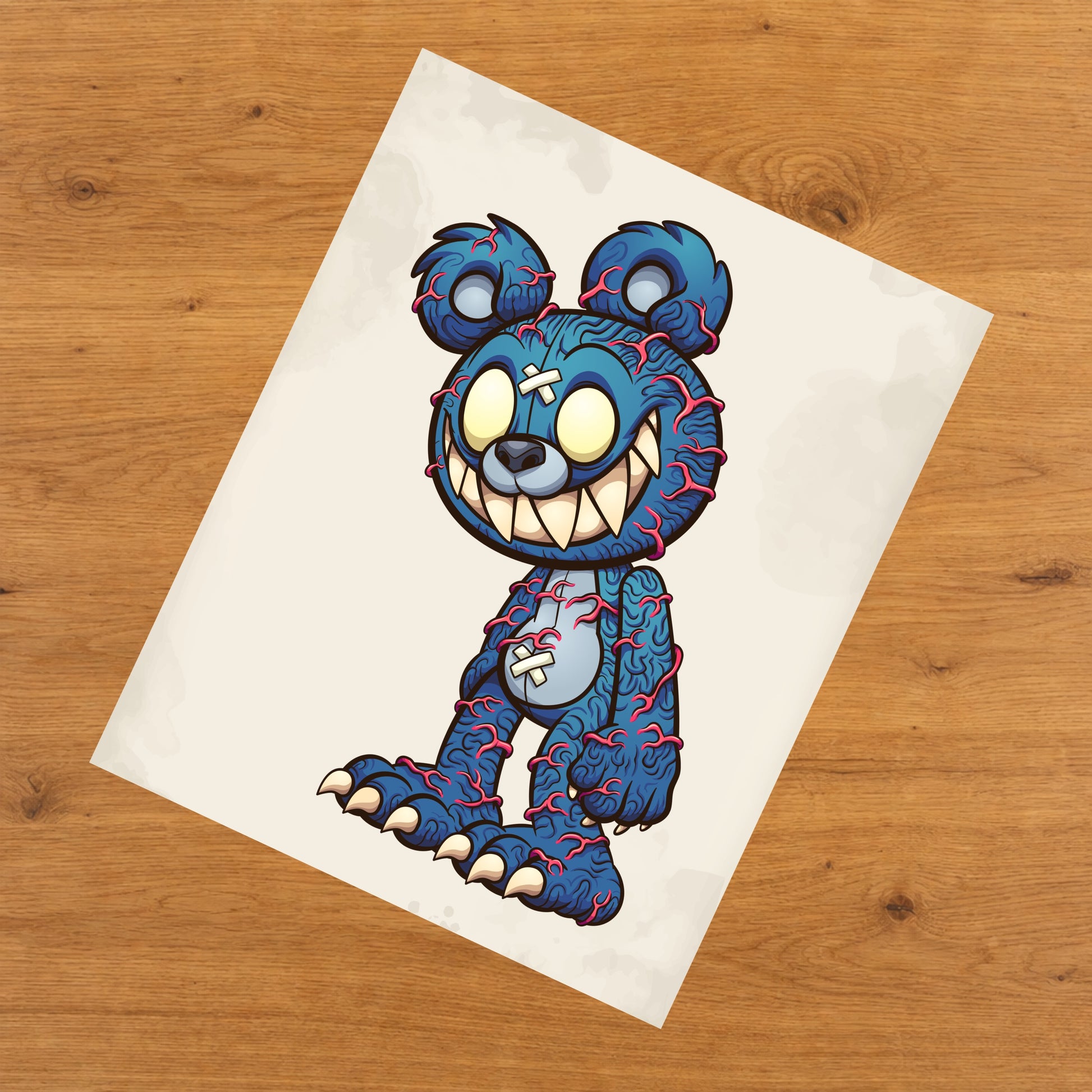 Scary Blue Teddy Bear Veins Popping Out Evil Deranged Bear 8"x10" Wall Art Print