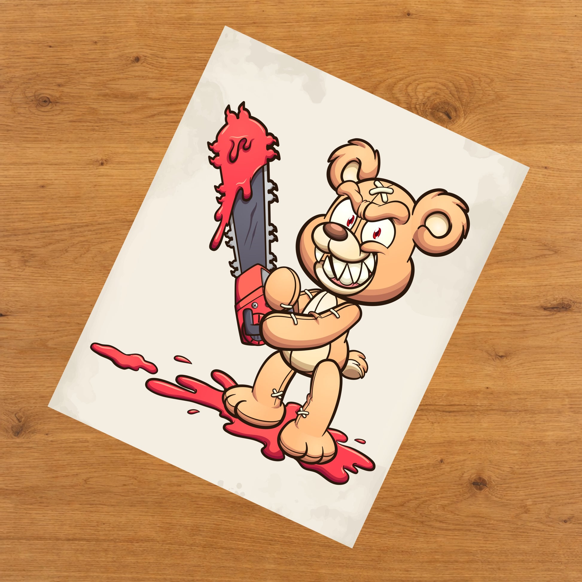 Bloody Chainsaw Teddy Bear Scary Deranged Bear 8"x10" Wall Art Print