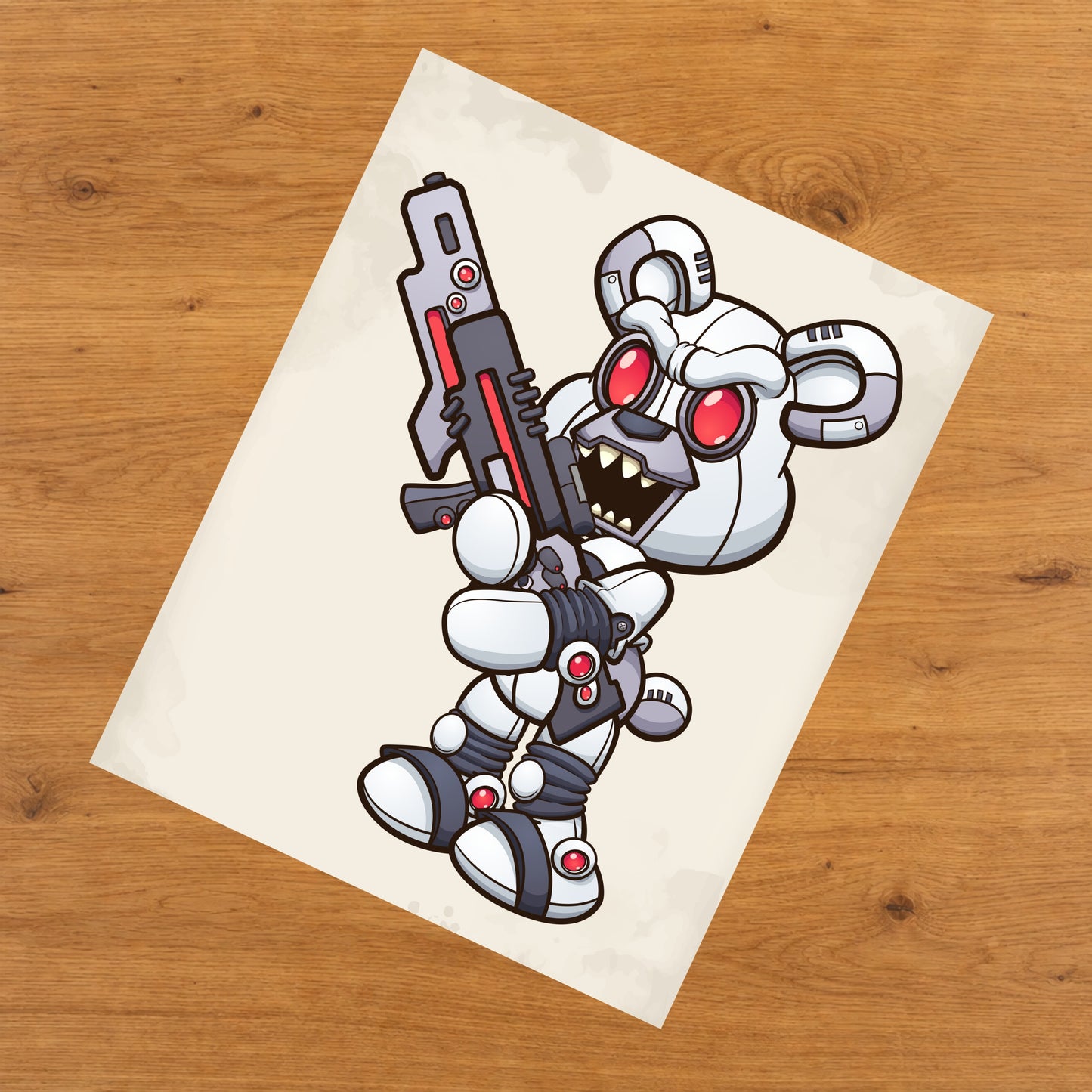 Robot Teddy Bear With Gun Scary Bear 8"x10" Wall Art Print