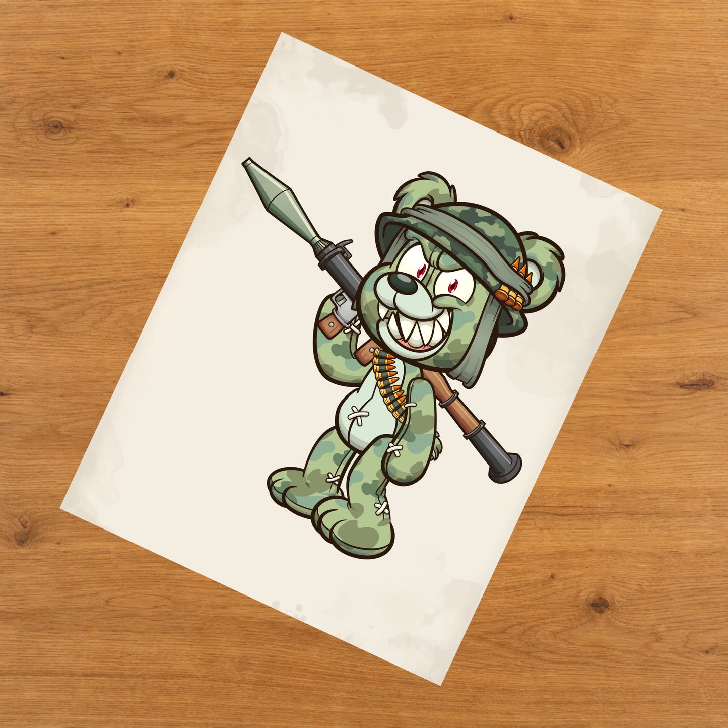 Rocket Launcher Camo Teddy Bear Scary Soldier Bear 8"x10" Wall Art Print