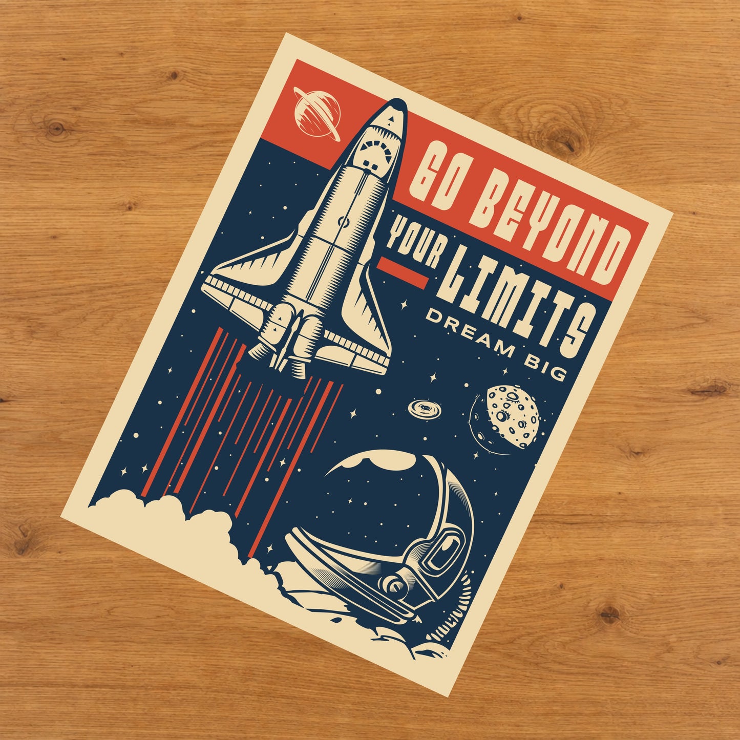 Retro Space Shuttle Go Beyond Your Limits Dream Big Vintage Style Astronaut 8"x10" Wall Art Print