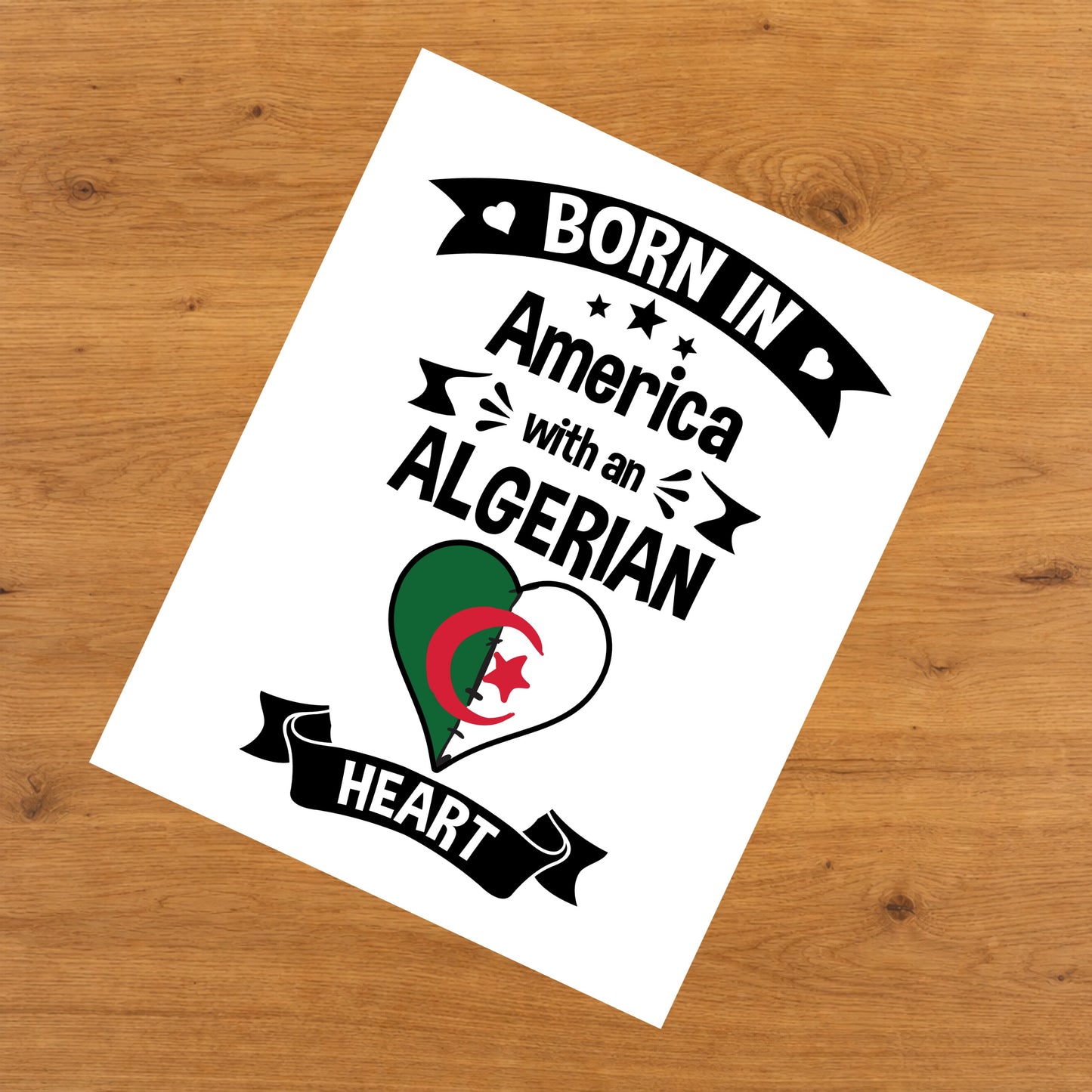Born In America With An Algerian Heart Baby Nursery 8"x10" Wall Art Print