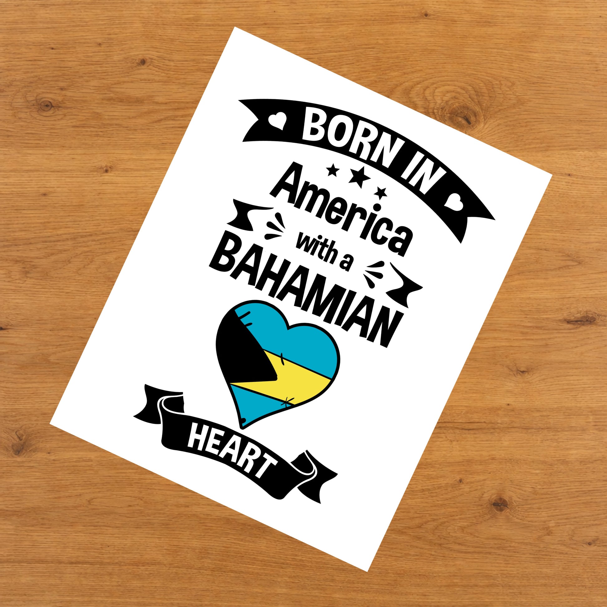 Born In America With A Bahamian Heart Baby Nursery 8"x10" Wall Art Print