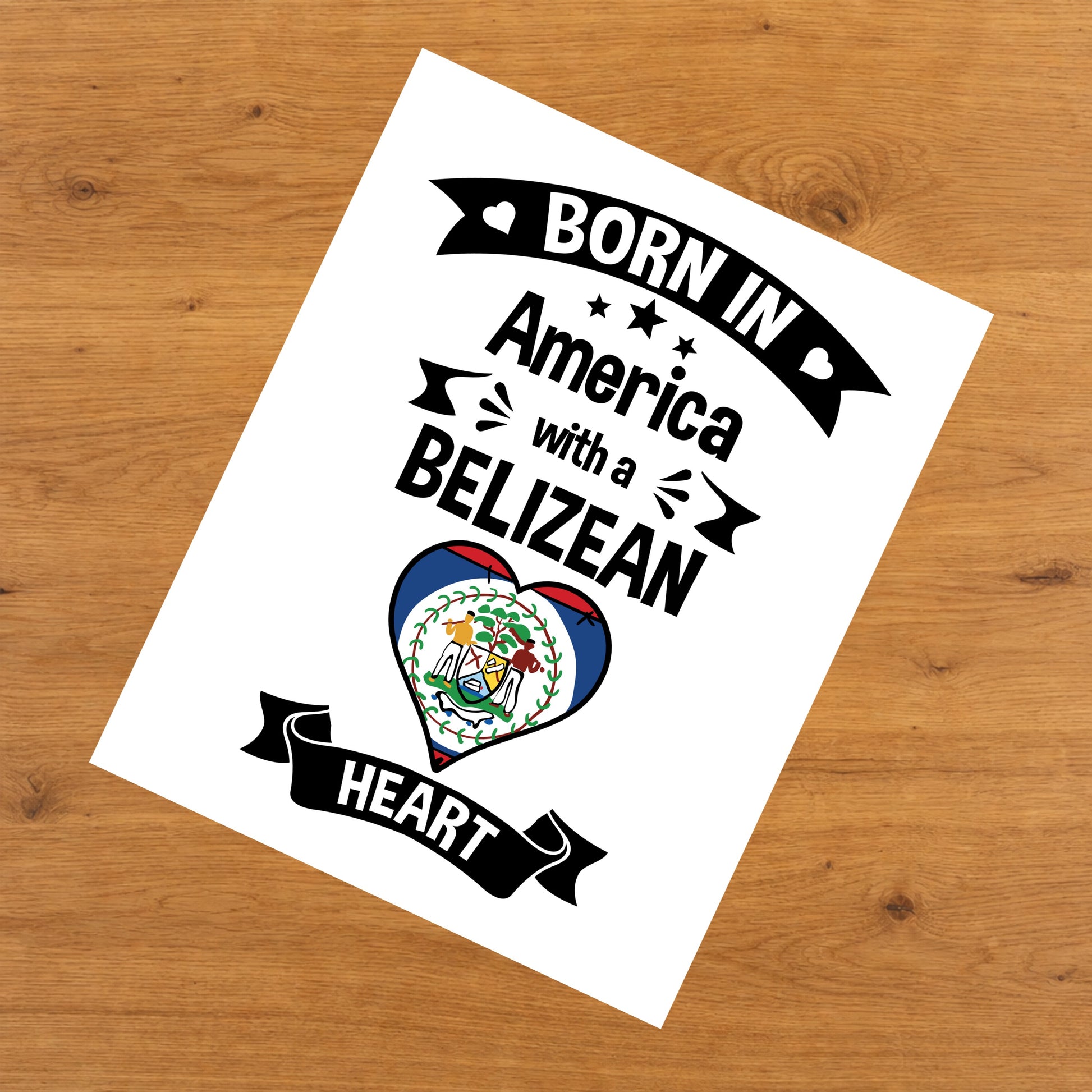 Born In America With A Belizean Heart Baby Nursery 8"x10" Wall Art Print