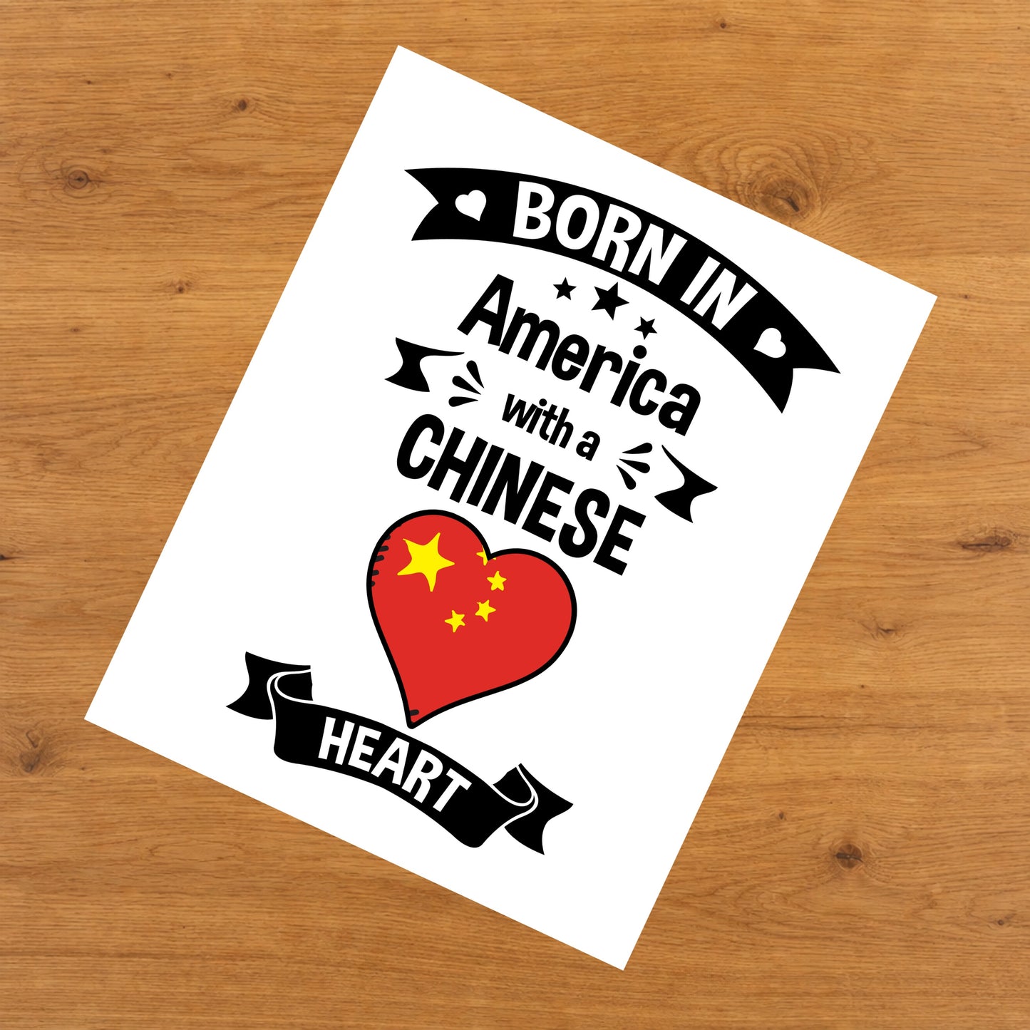 Born In America With A Chinese Heart Baby Nursery 8"x10" Wall Art Print