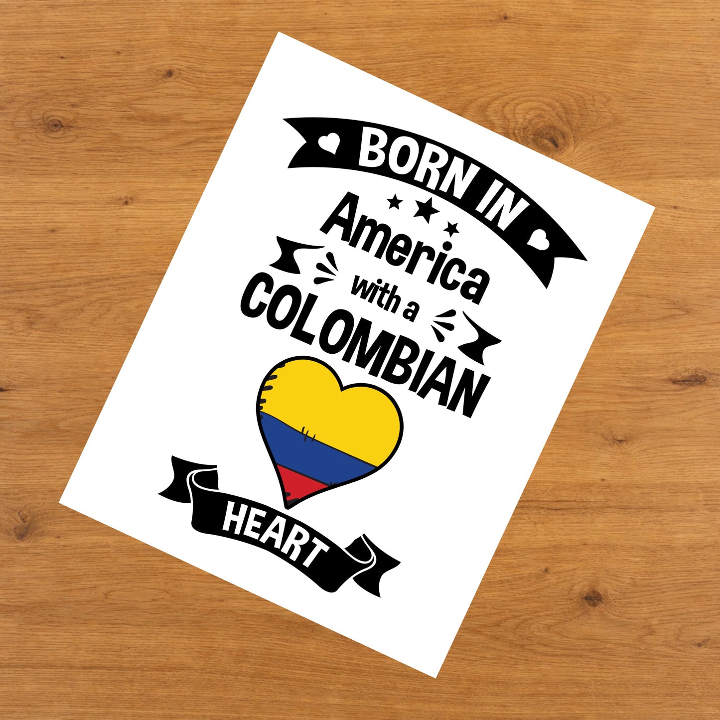 Born In America With A Colombian Heart Baby Nursery 8"x10" Wall Art Print