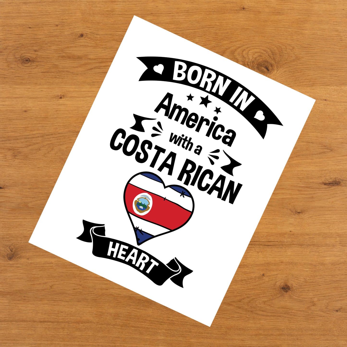 Born In America With A Costa Rican Heart Baby Nursery 8"x10" Wall Art Print