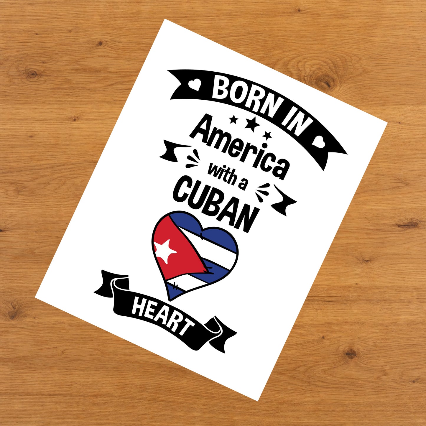Born In America With A Cuban Heart Baby Nursery 8"x10" Wall Art Print