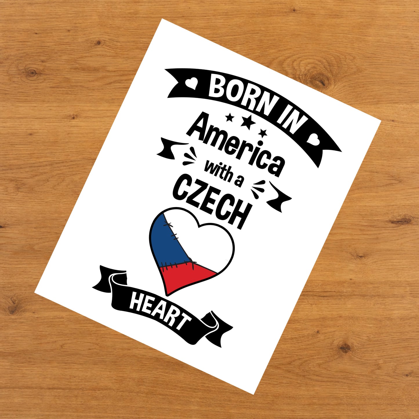 Born In America With A Czech Heart Baby Nursery 8"x10" Wall Art Print