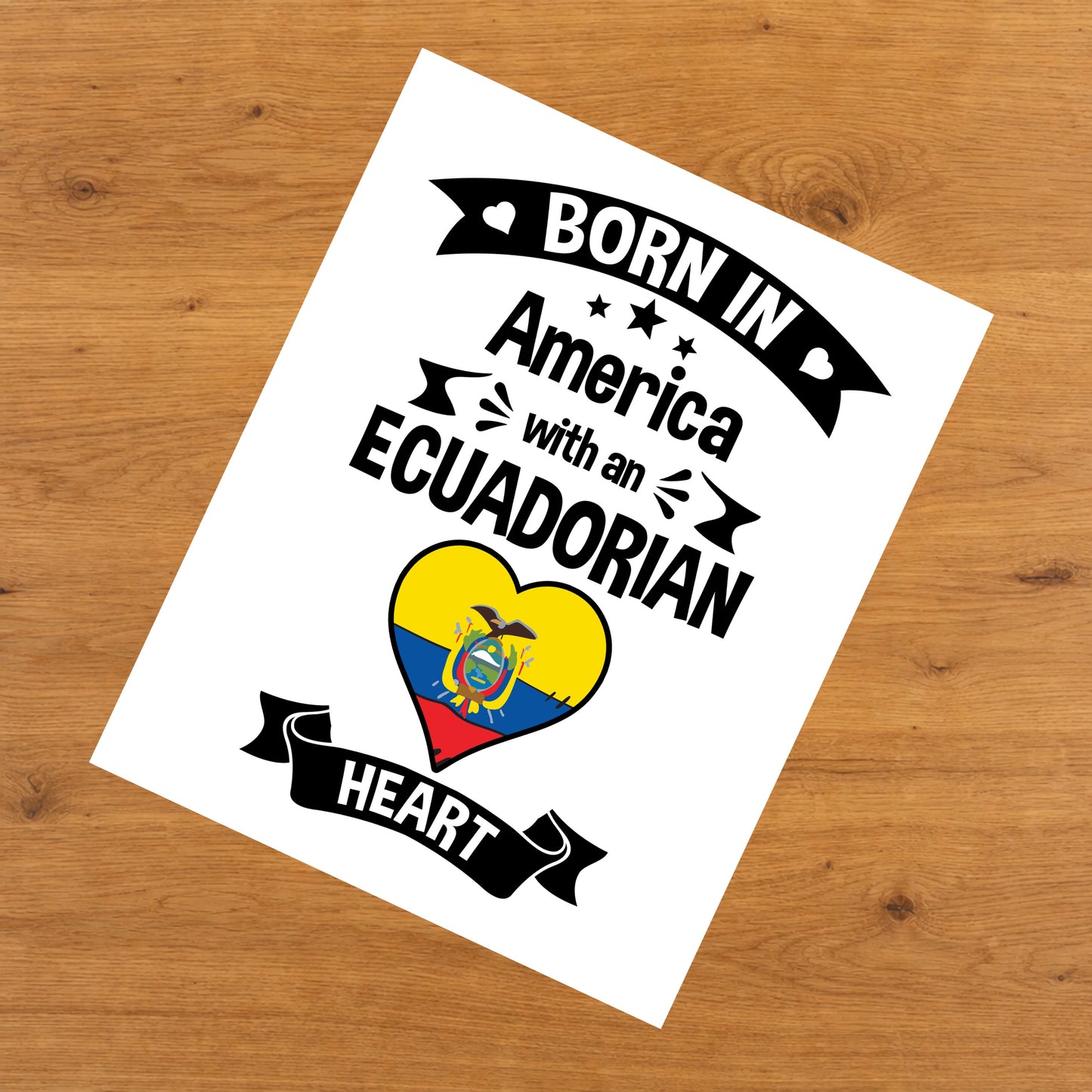 Born In America With An Ecuadorian Heart Baby Nursery 8"x10" Wall Art Print