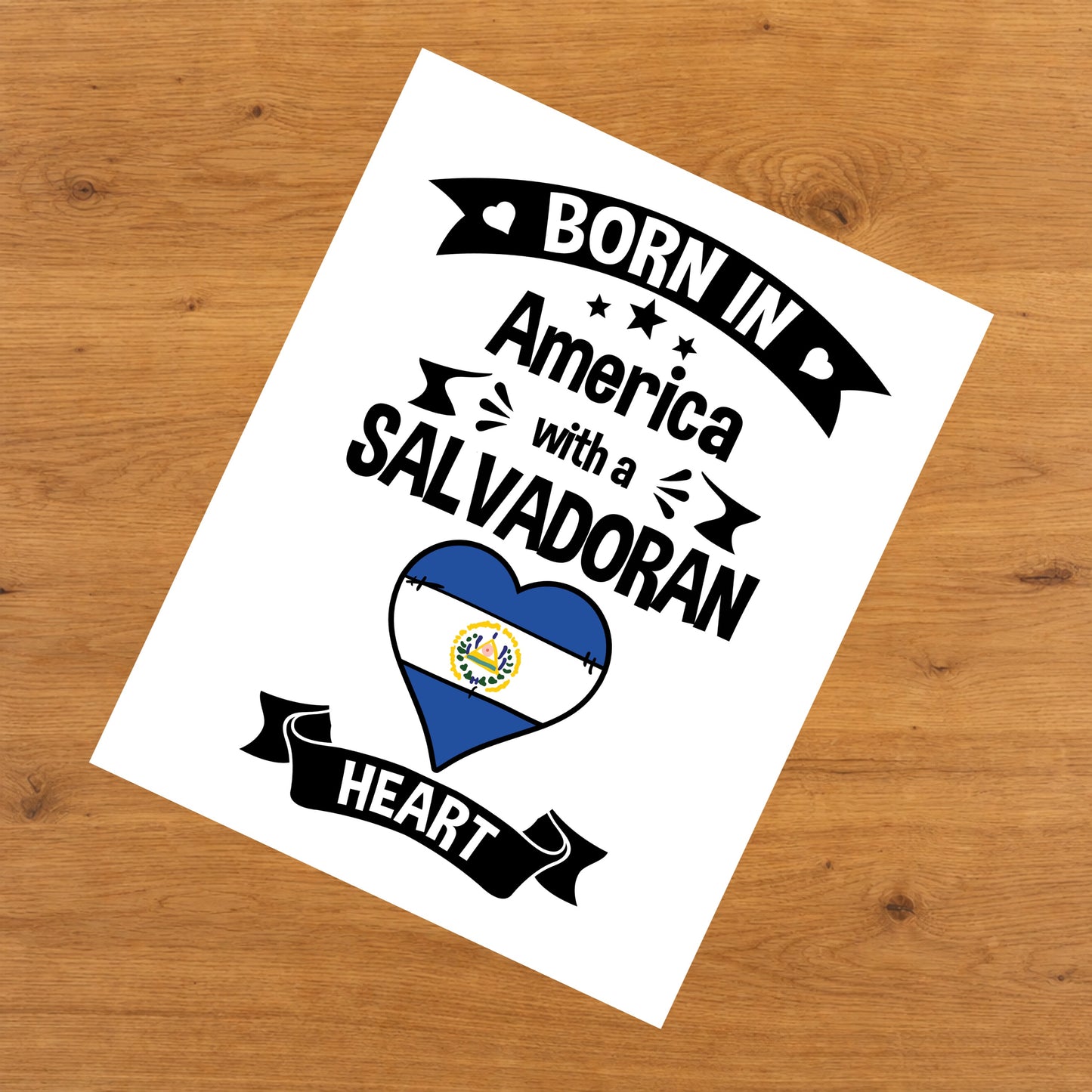 Born In America With A Salvadoran Heart Baby Nursery 8"x10" Wall Art Print