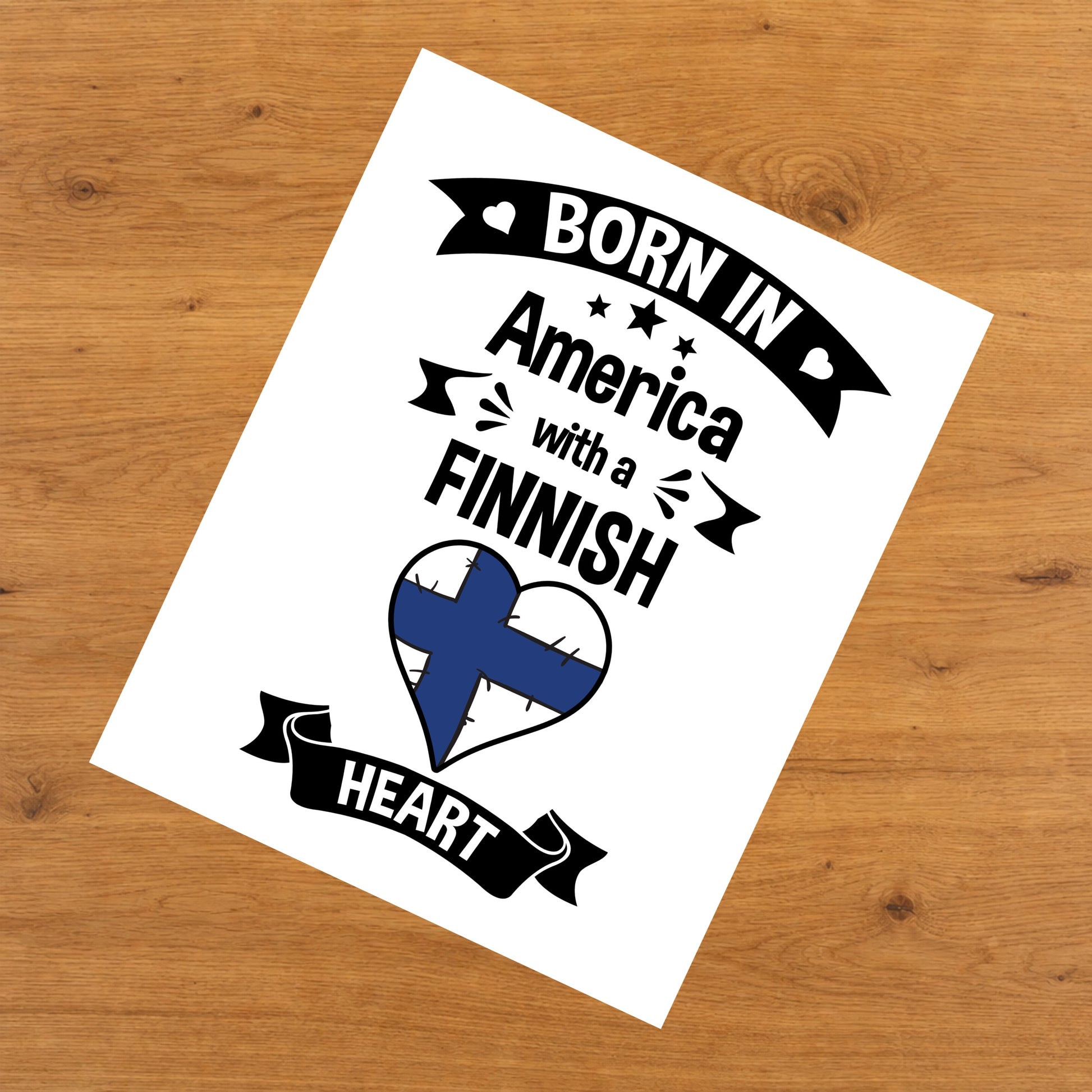 Born In America With A Finnish Heart Baby Nursery 8"x10" Wall Art Print