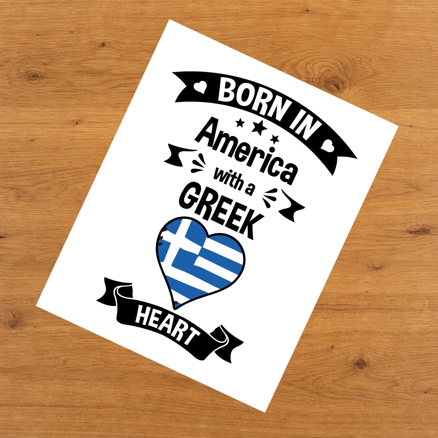 Born In America With A Greek Heart Baby Nursery 8"x10" Wall Art Print