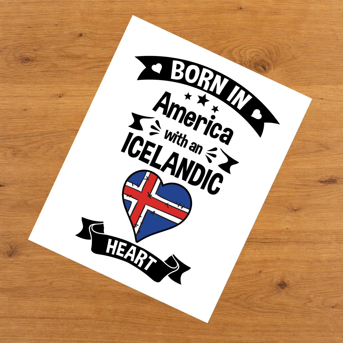 Born In America With An Icelandic Heart Baby Nursery 8"x10" Wall Art Print