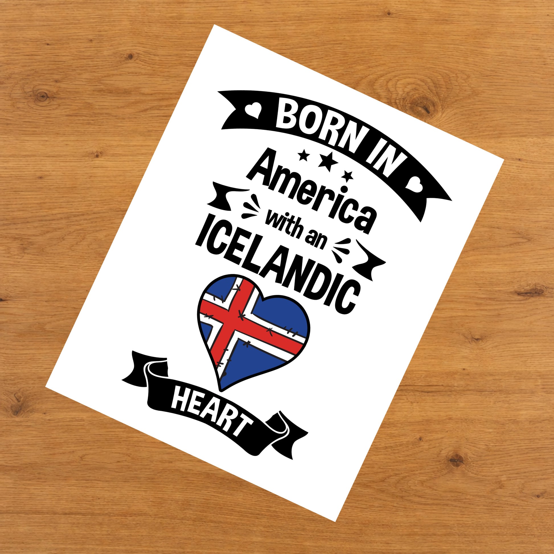 Born In America With An Icelandic Heart Baby Nursery 8"x10" Wall Art Print