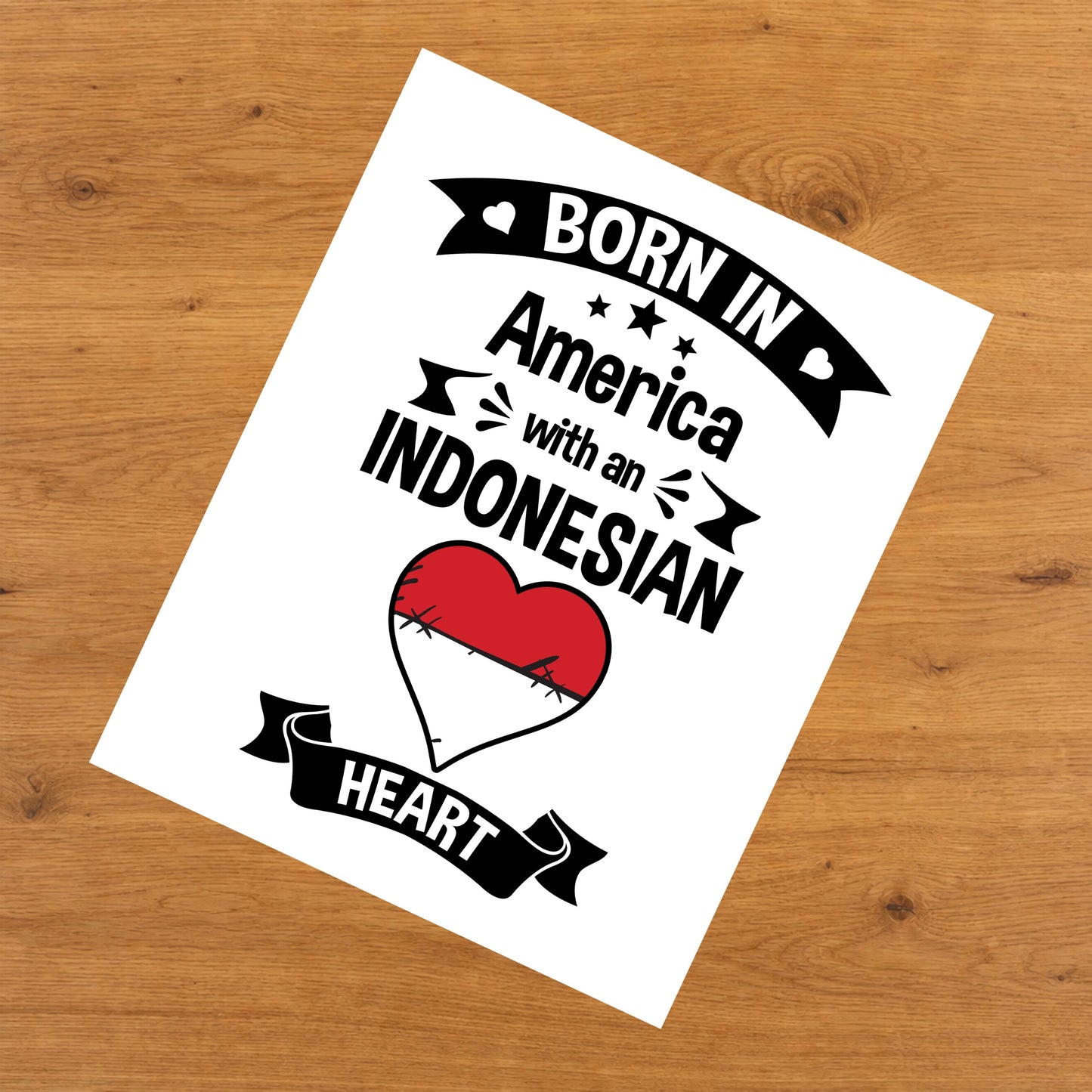 Born In America With An Indonesian Heart Baby Nursery 8"x10" Wall Art Print