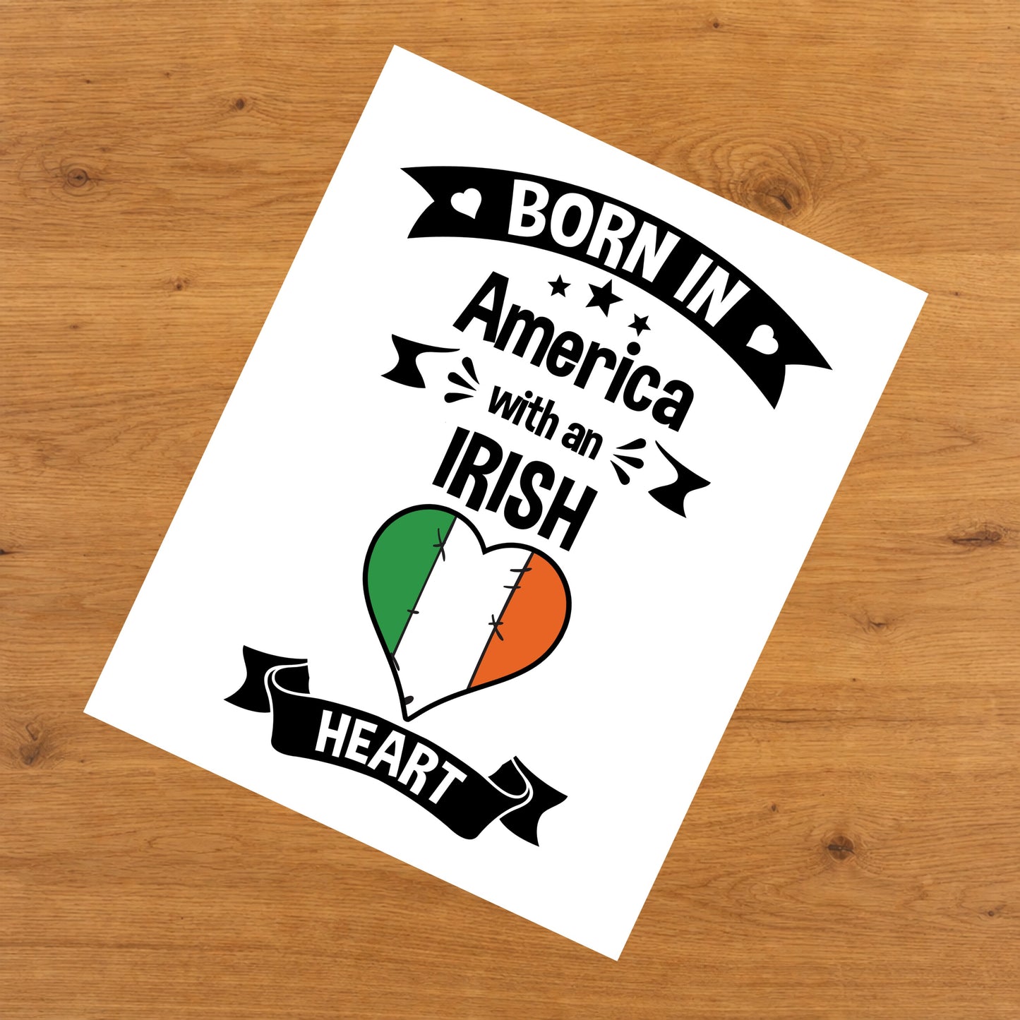 Born In America With An Irish Heart Baby Nursery 8"x10" Wall Art Print