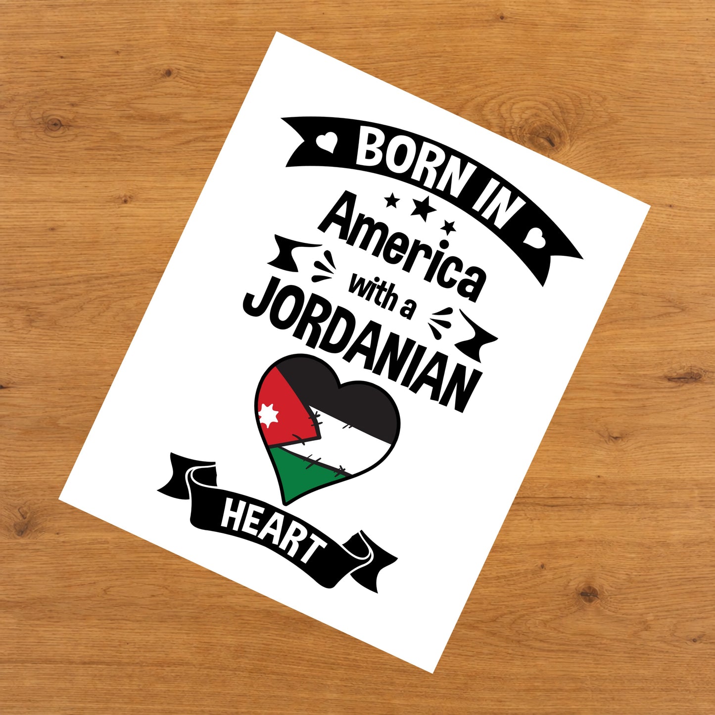 Born In America With A Jordanian Heart Baby Nursery 8"x10" Wall Art Print