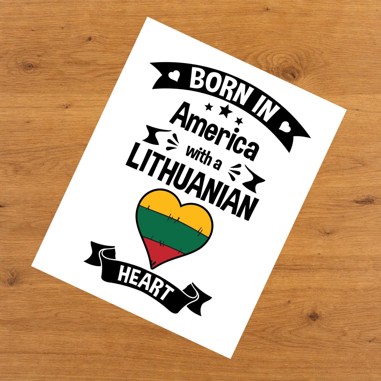 Born In America With A Lithuanian Heart Baby Nursery 8"x10" Wall Art Print