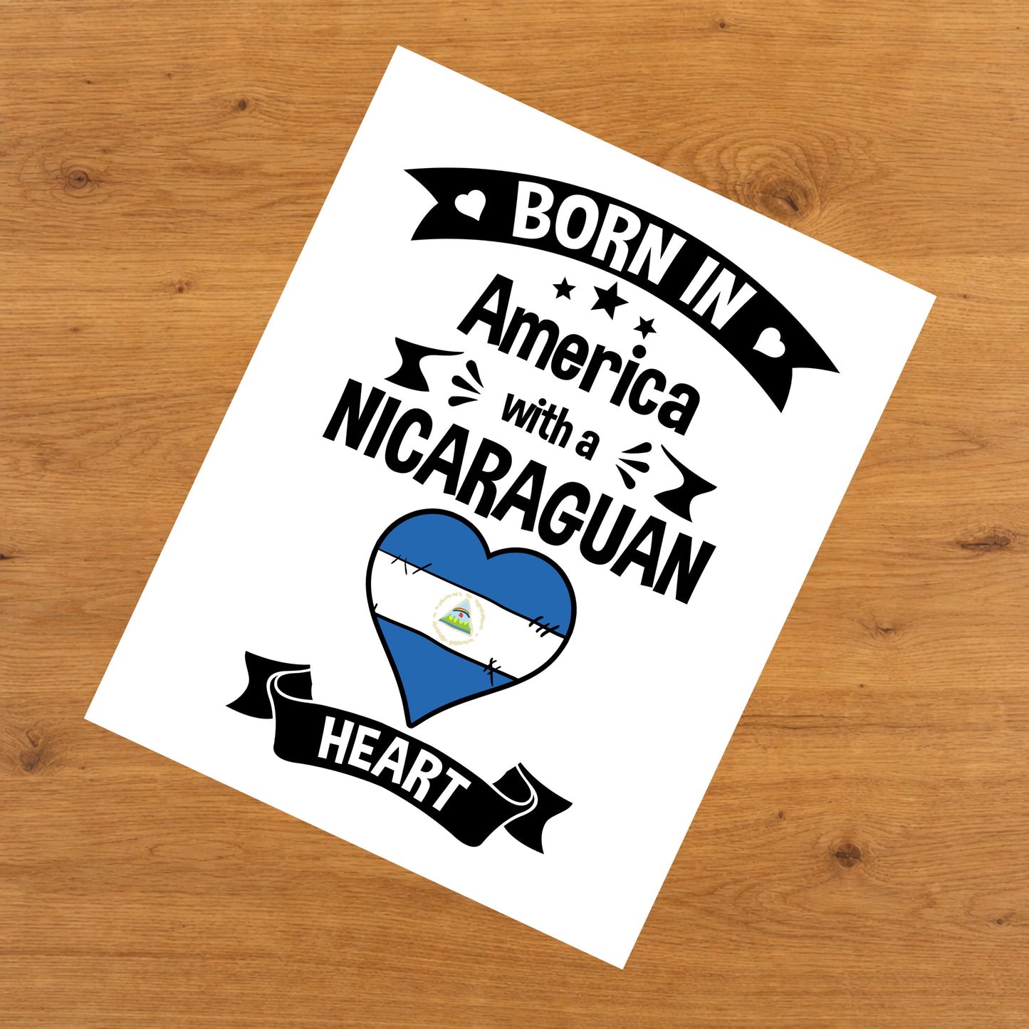 Born In America With A Nicaraguan Heart Baby Nursery 8"x10" Wall Art Print