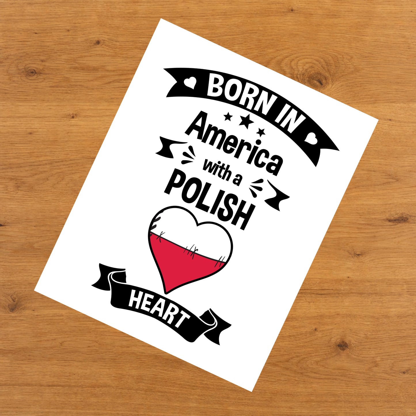 Born In America With A Polish Heart Baby Nursery 8"x10" Wall Art Print