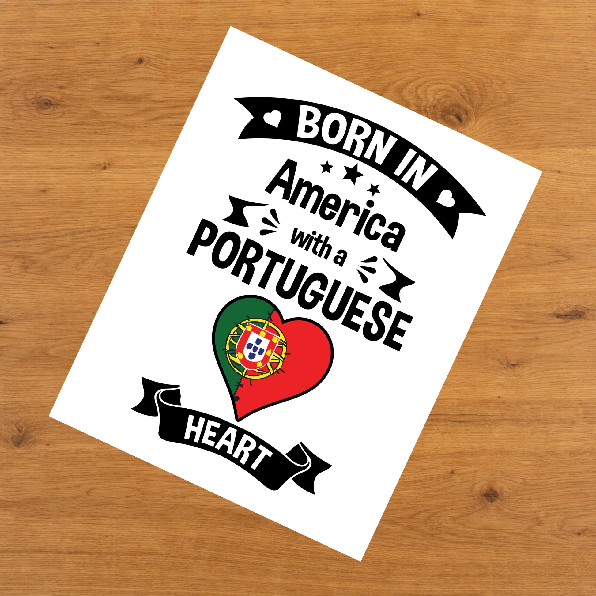 Born In America With A Portuguese Heart Baby Nursery 8"x10" Wall Art Print