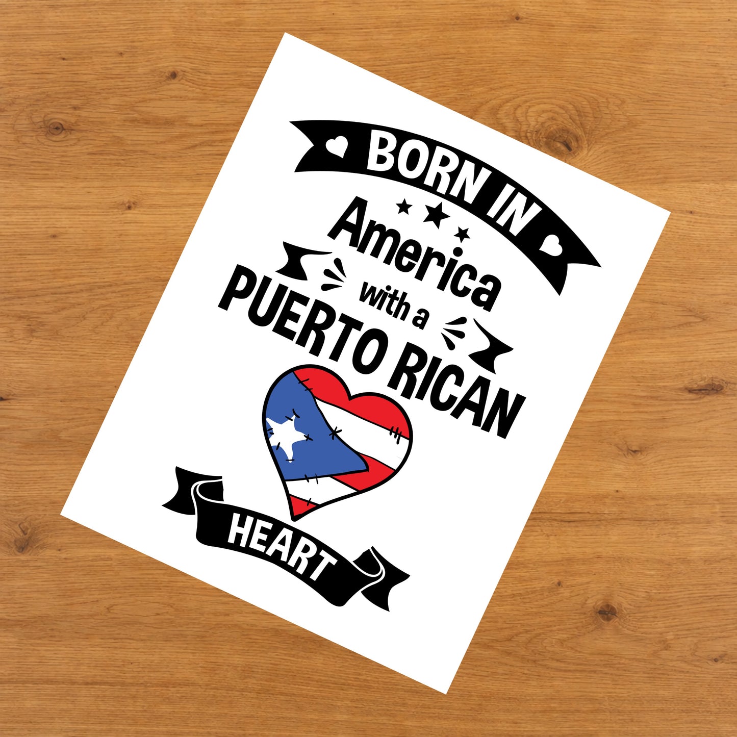 Born In America With A Puerto Rican Heart Baby Nursery 8"x10" Wall Art Print